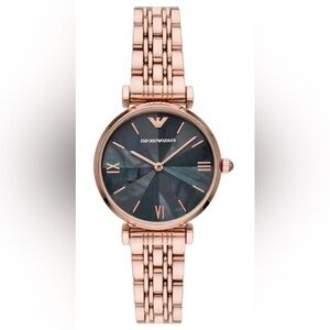 Emporio Armani Rose Gold Tone Watch with Black Mother-of-Pearl Dial